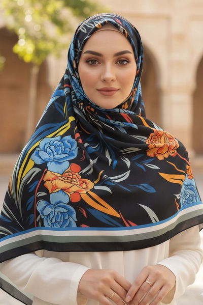 Floral Essence Serisi Pamuk Şal - 28111-MAVI 