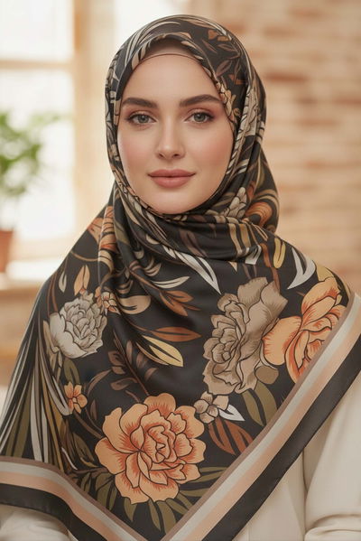 Floral Essence Serisi Pamuk Şal - 28111-ORANJ 