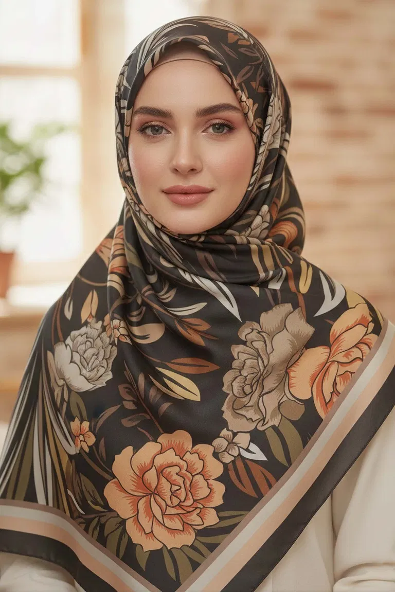 Floral Essence Serisi Pamuk Şal - 28111-ORANJ - TOFİSA