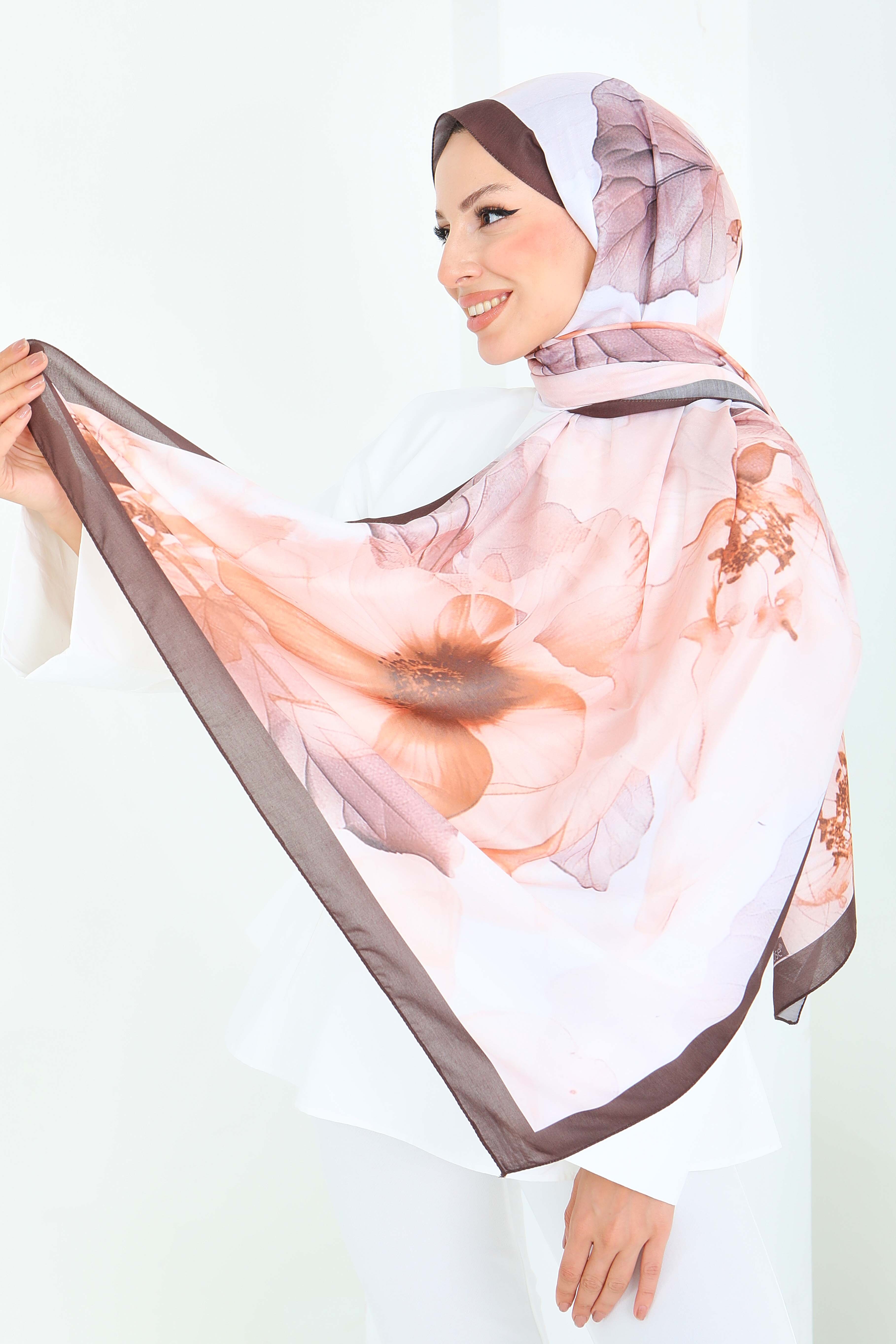 Floral Whisper Serisi Pamuk Şal - 27920-KAHVE - 4