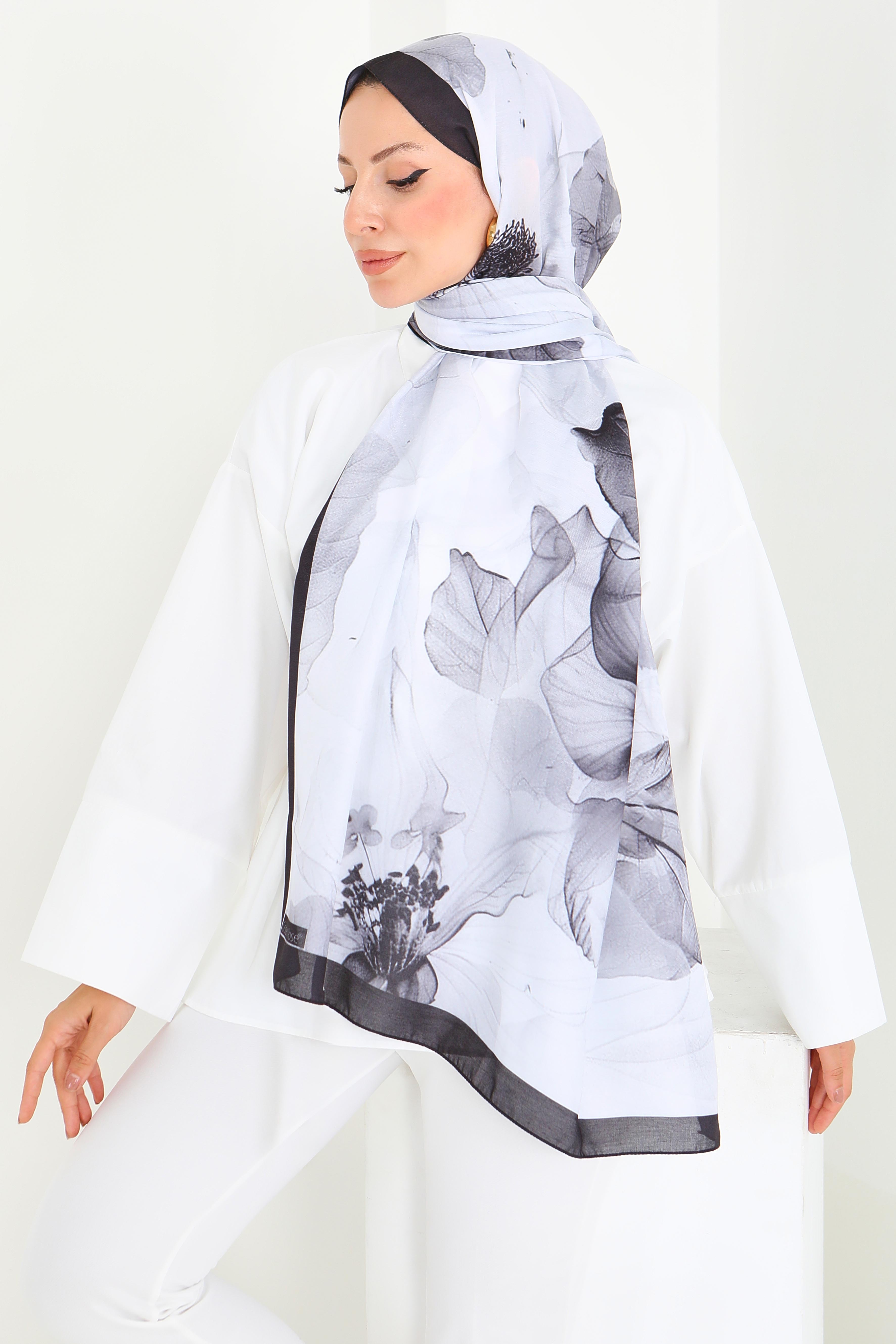 Floral Whisper Serisi Pamuk Şal - 27920-SIYAH - 8