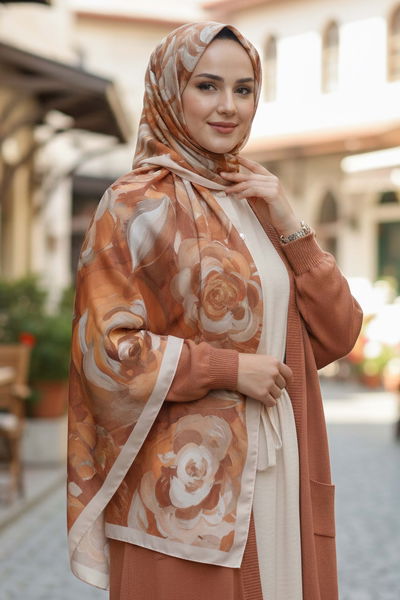 Flower Garden Serisi Pamuklu Şal - 28090-BEJ 