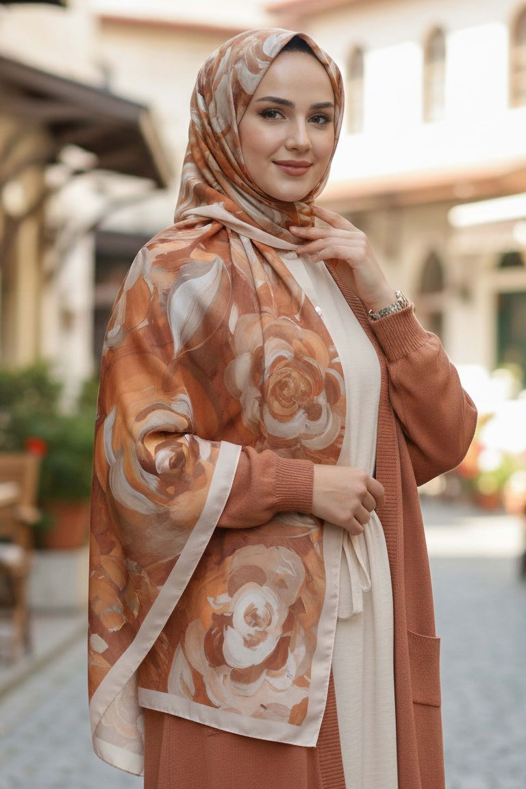 Flower Garden Serisi Pamuklu Şal - 28090-BEJ - TOFİSA