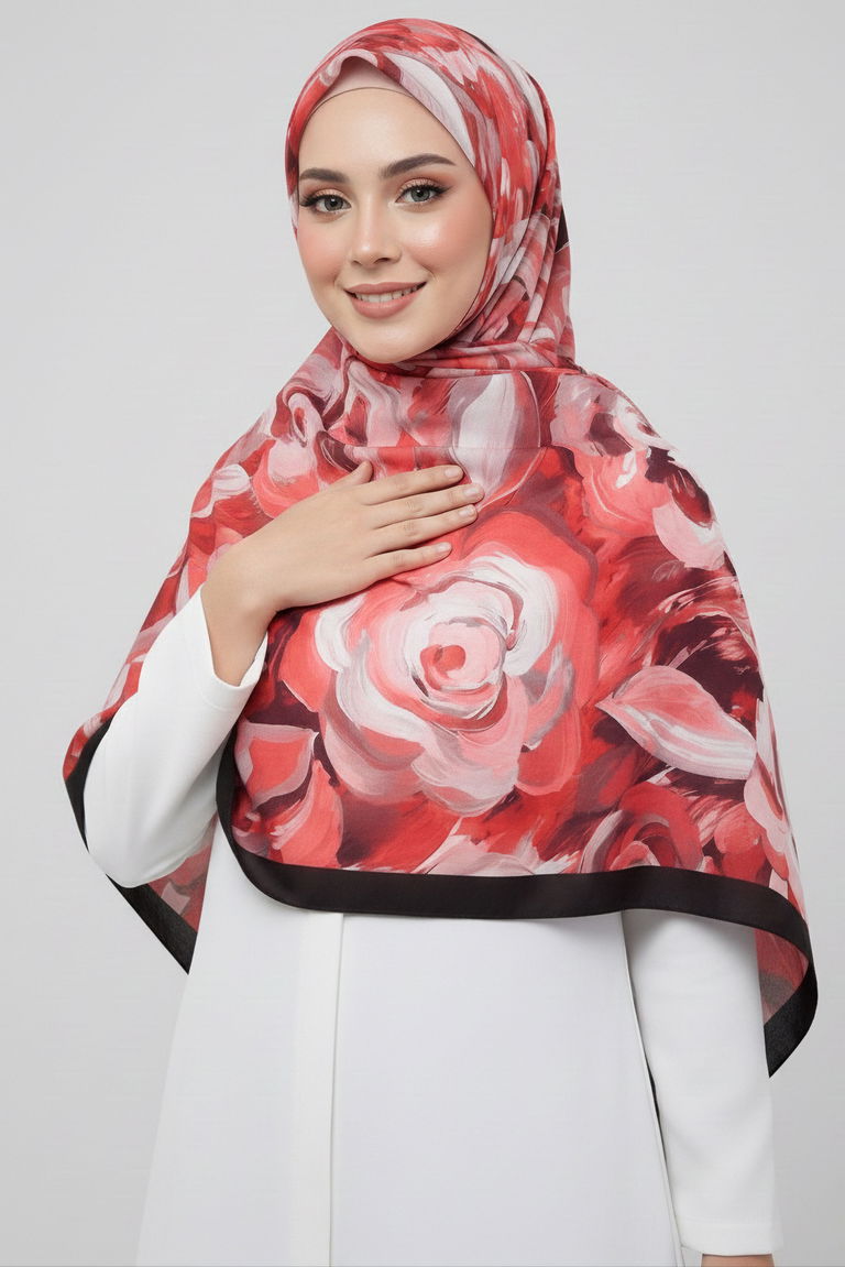 Flower Garden Serisi Pamuklu Şal - 28090-KIRMIZI - TOFİSA