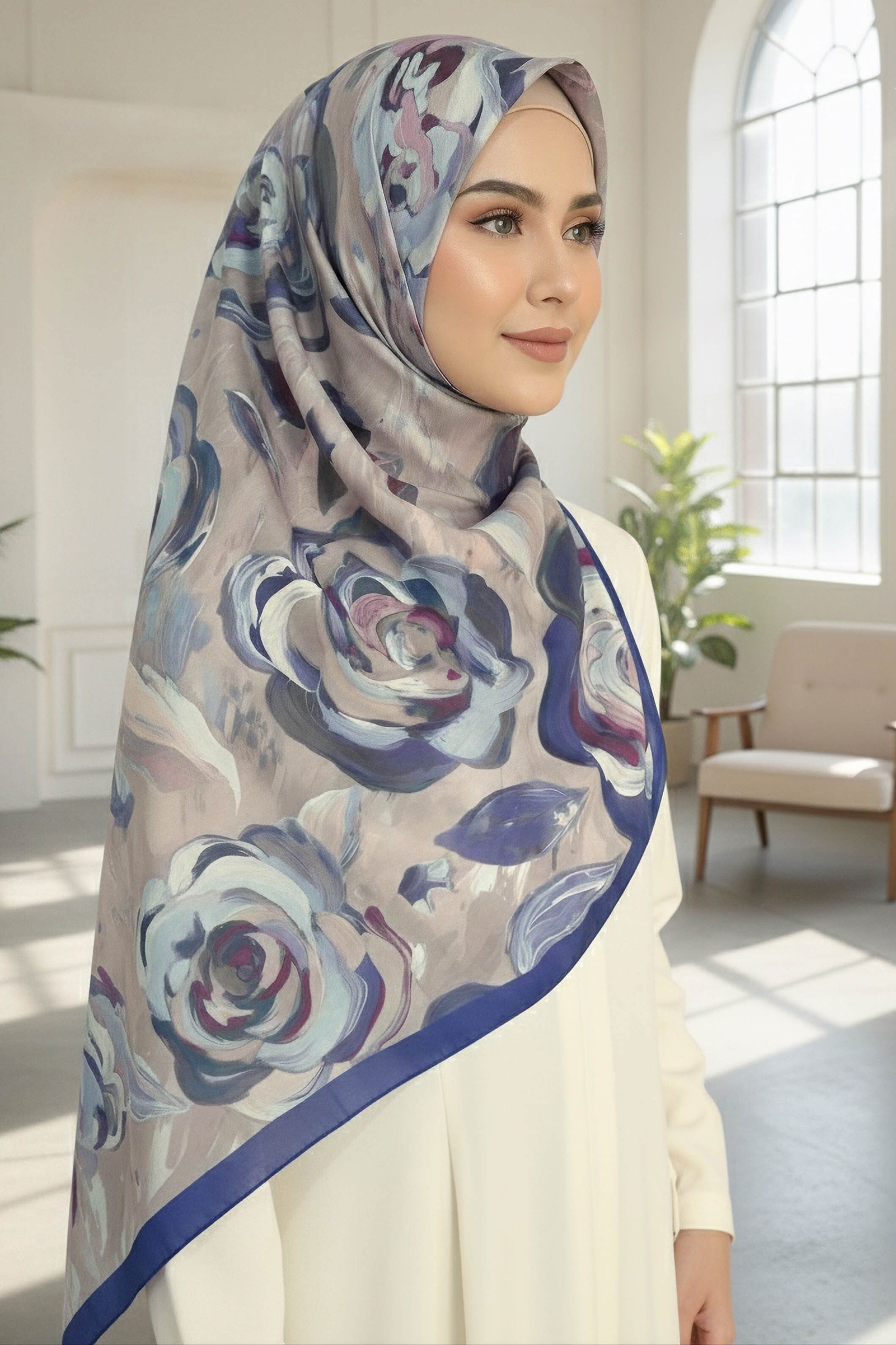 Flower Garden Serisi Pamuklu Şal - 28090-MOR - 1