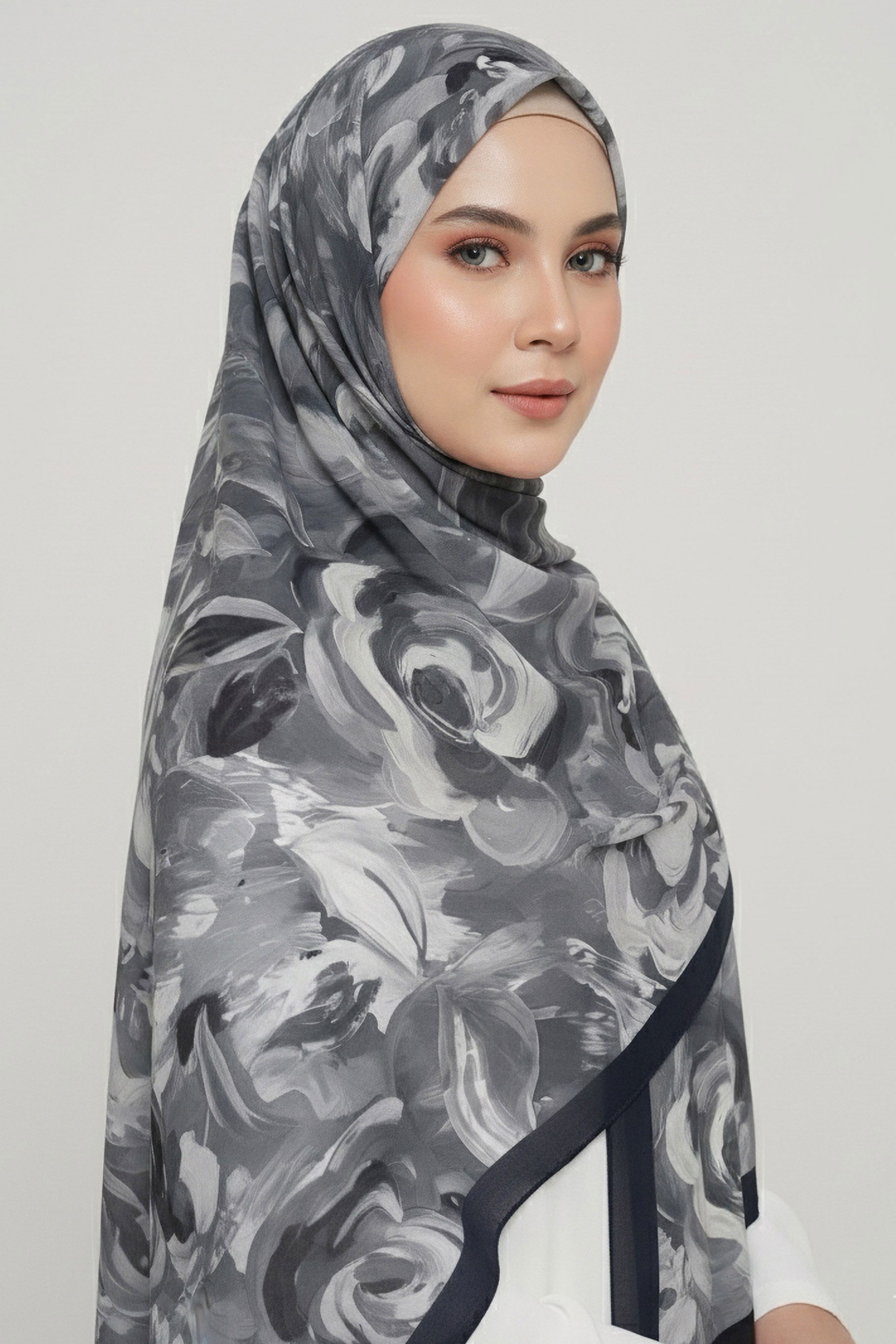 Flower Garden Serisi Pamuklu Şal - 28090-SIYAH - 2