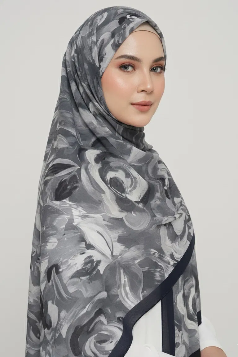 Flower Garden Serisi Pamuklu Şal - 28090-SIYAH - TOFİSA