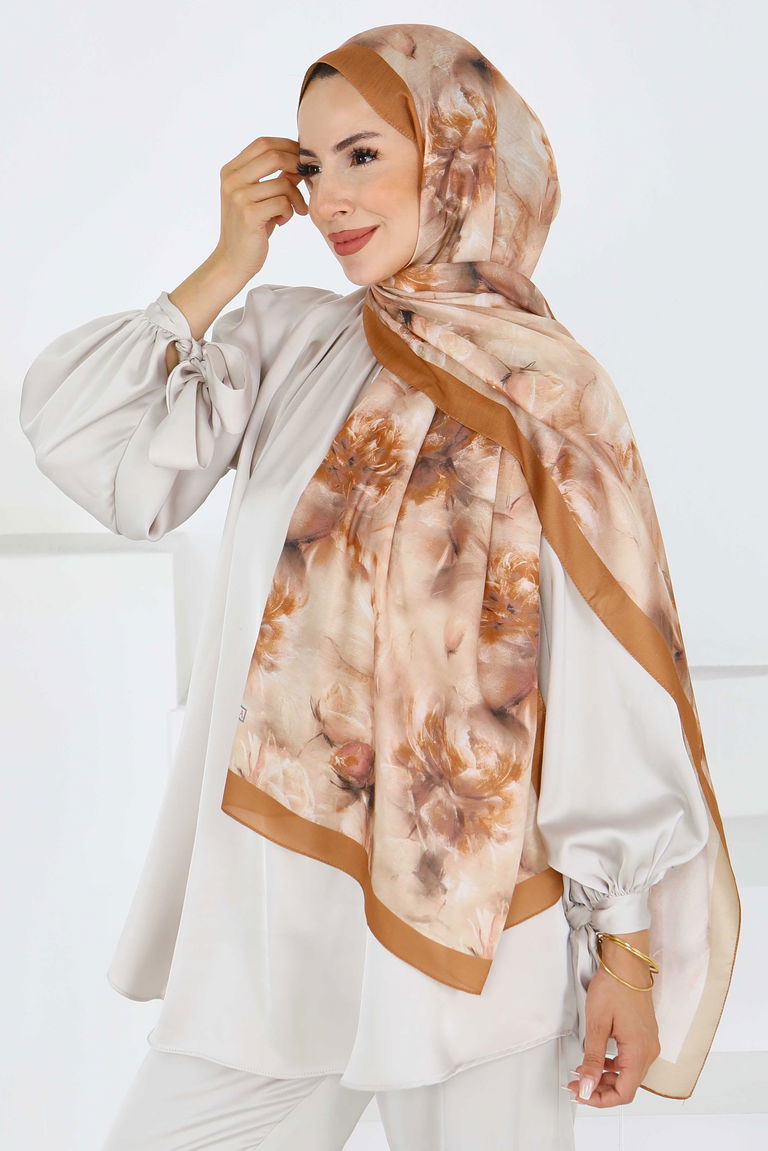 Flower Serisi Lotus Desenli Şal - 27596 - TOFİSA