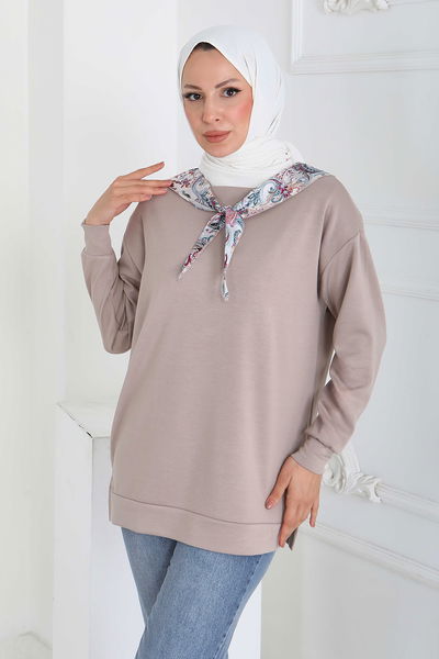 Fularlı Modal Tunik - 27873-BEJ 