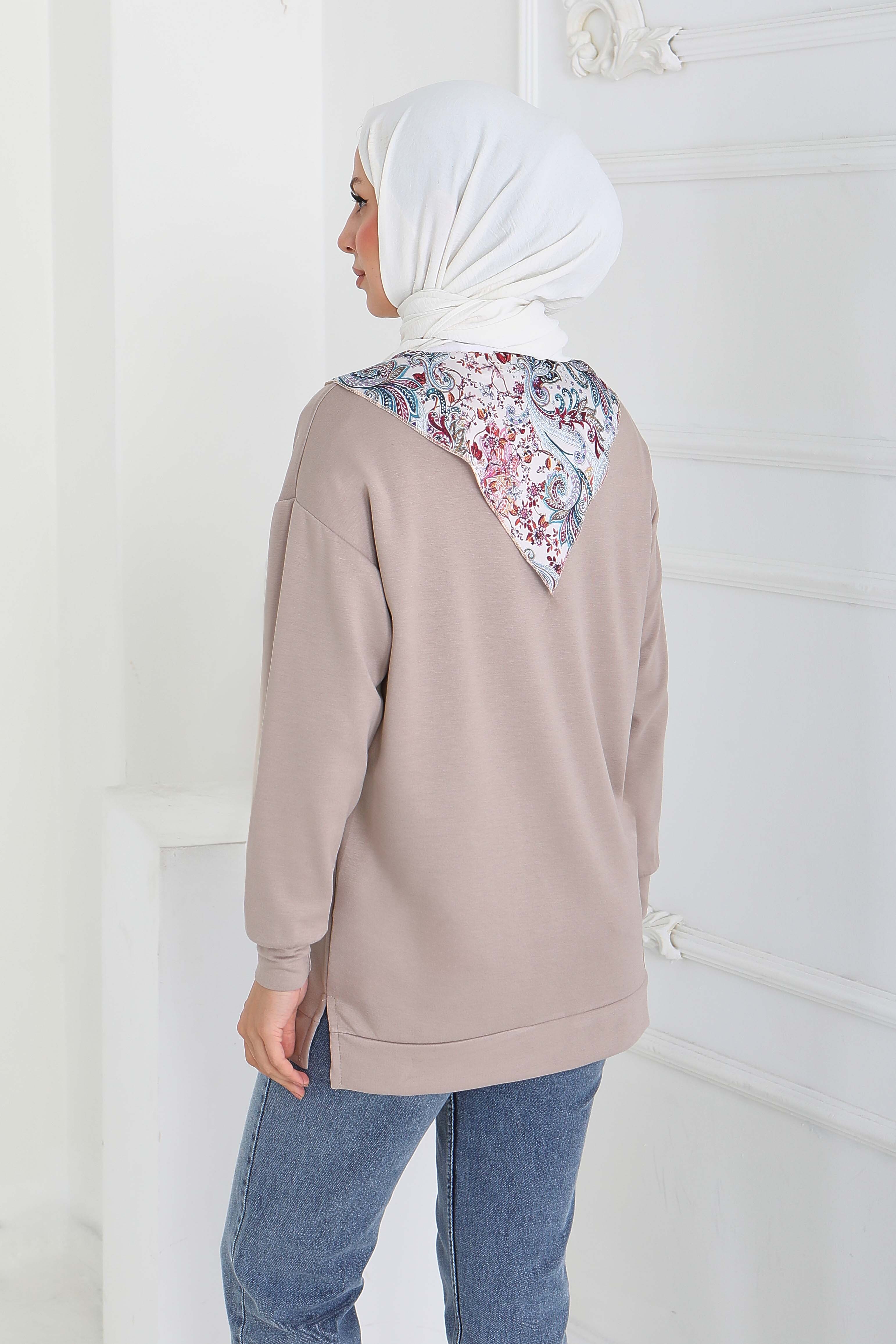 Fularlı Modal Tunik - 27873-BEJ - 4