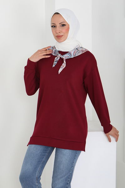 Fularlı Modal Tunik - 27873-BORDO 