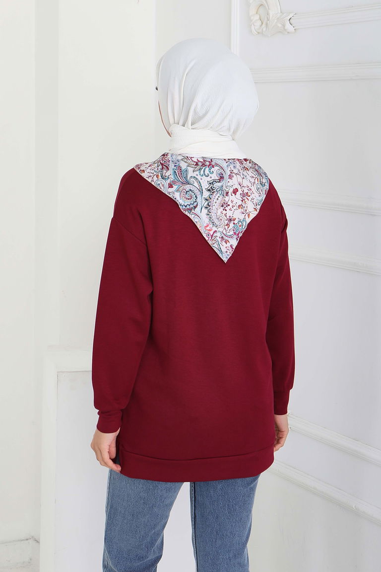 Fularlı Modal Tunik - 27873-BORDO - TOFİSA