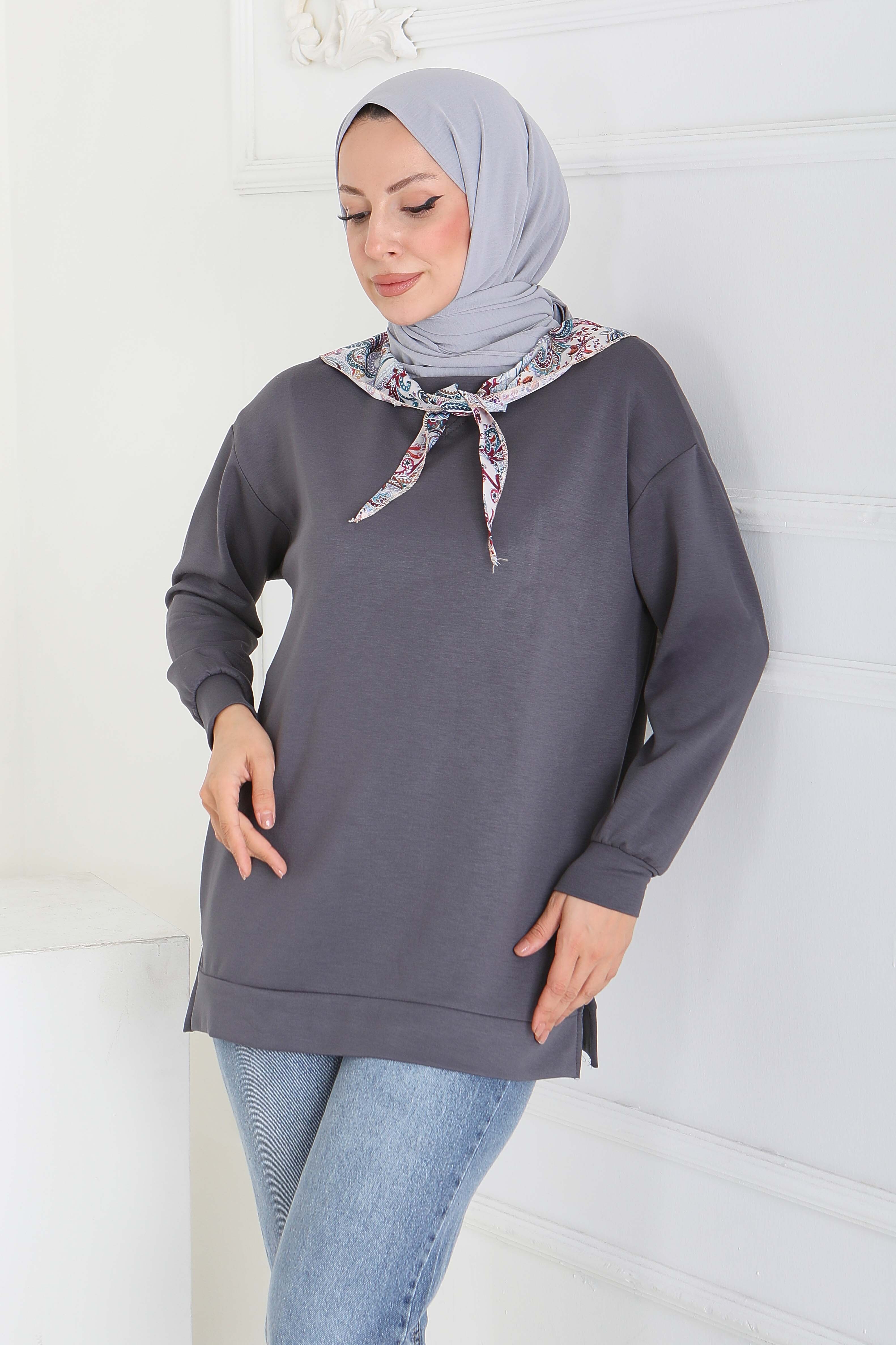 Fularlı Modal Tunik - 27873-FUME - 1