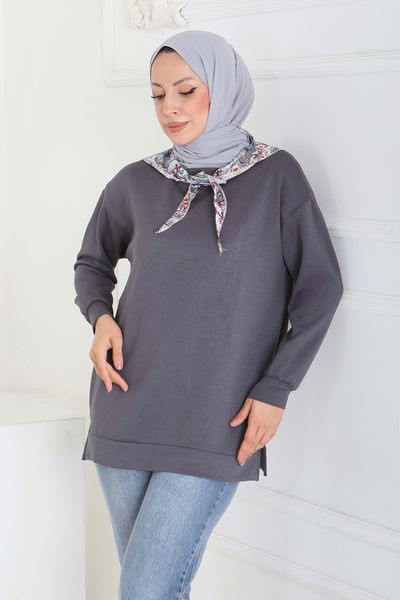 Fularlı Modal Tunik - 27873-FUME 
