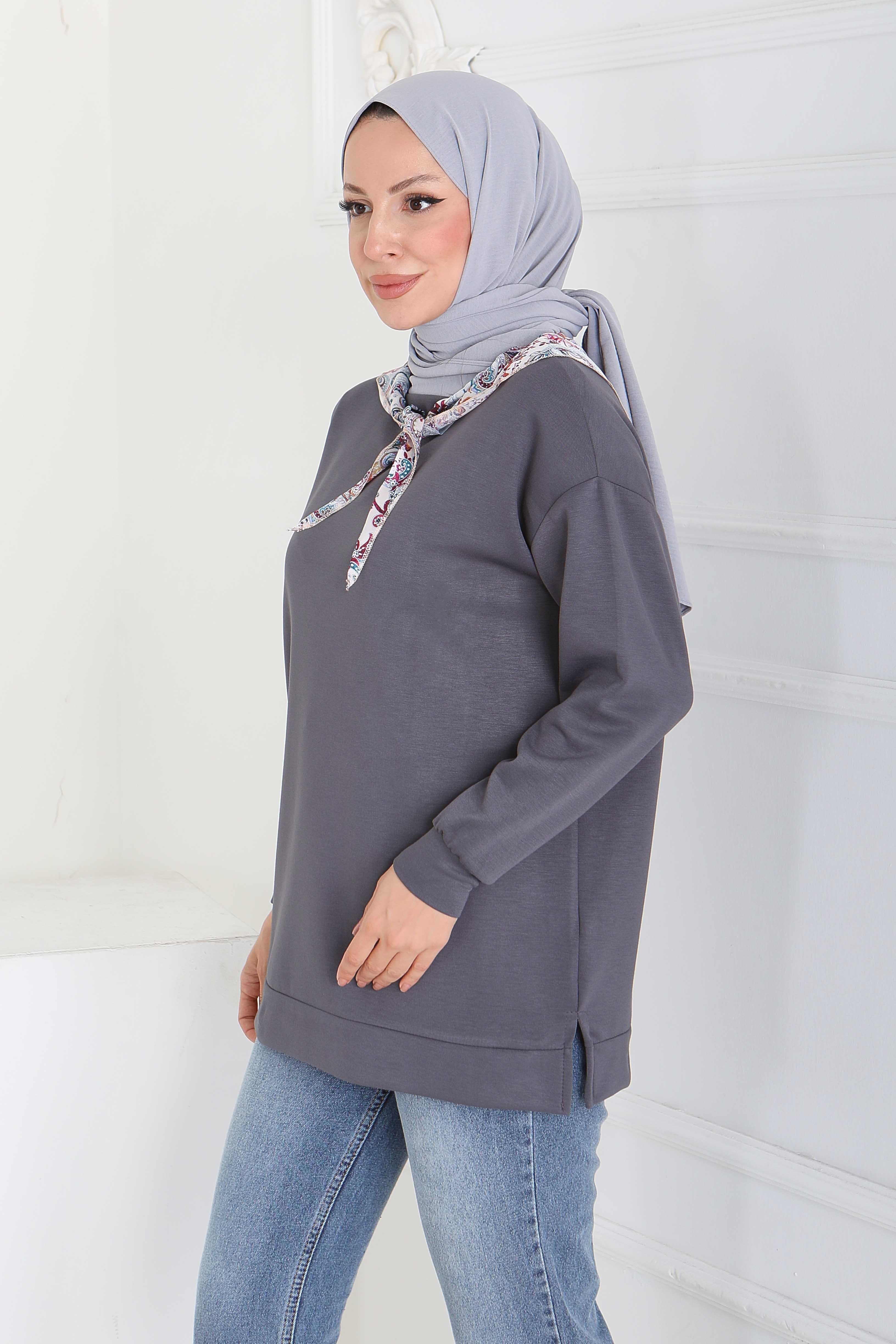 Fularlı Modal Tunik - 27873-FUME - 2