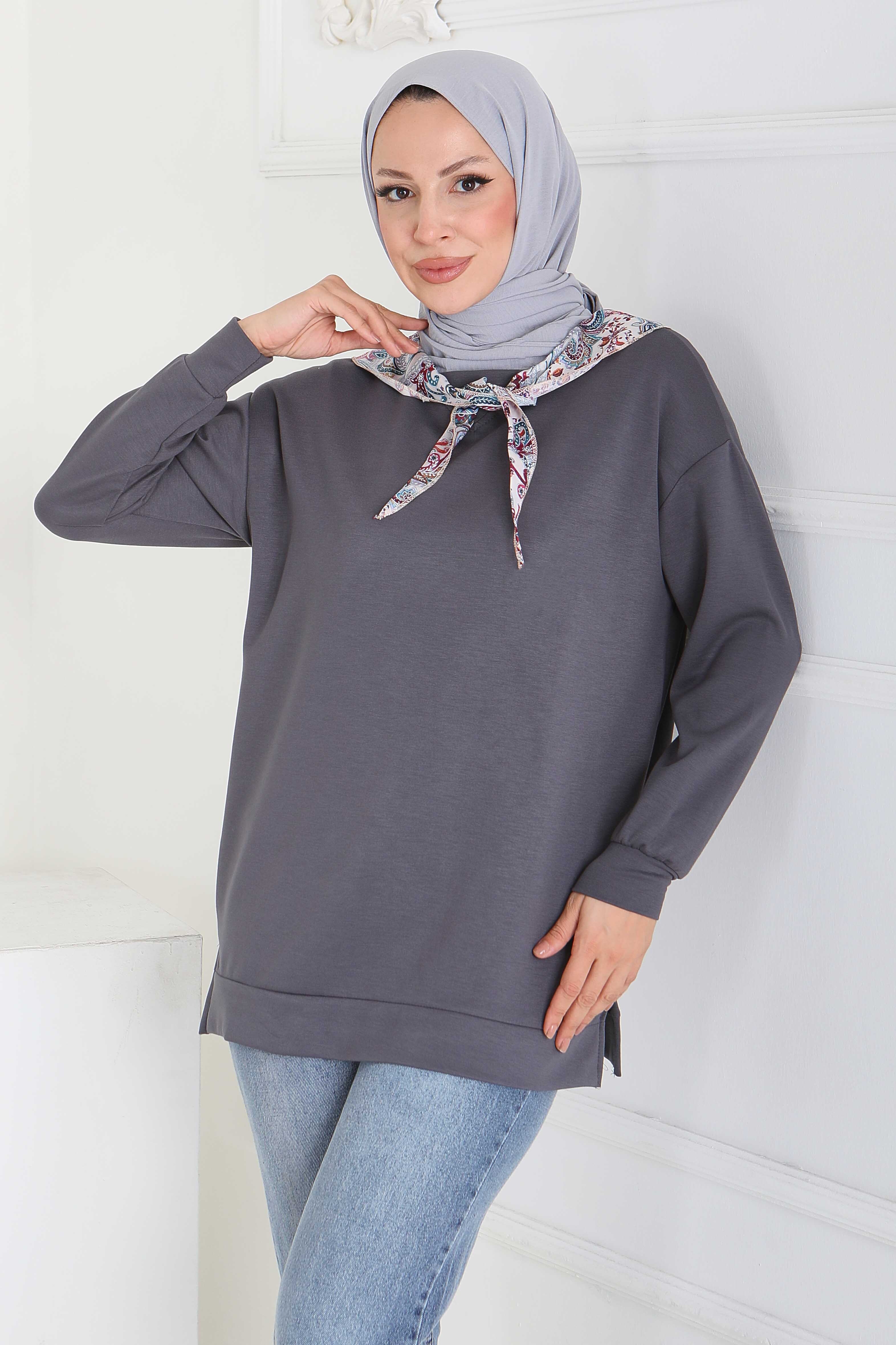 Fularlı Modal Tunik - 27873-FUME - 3