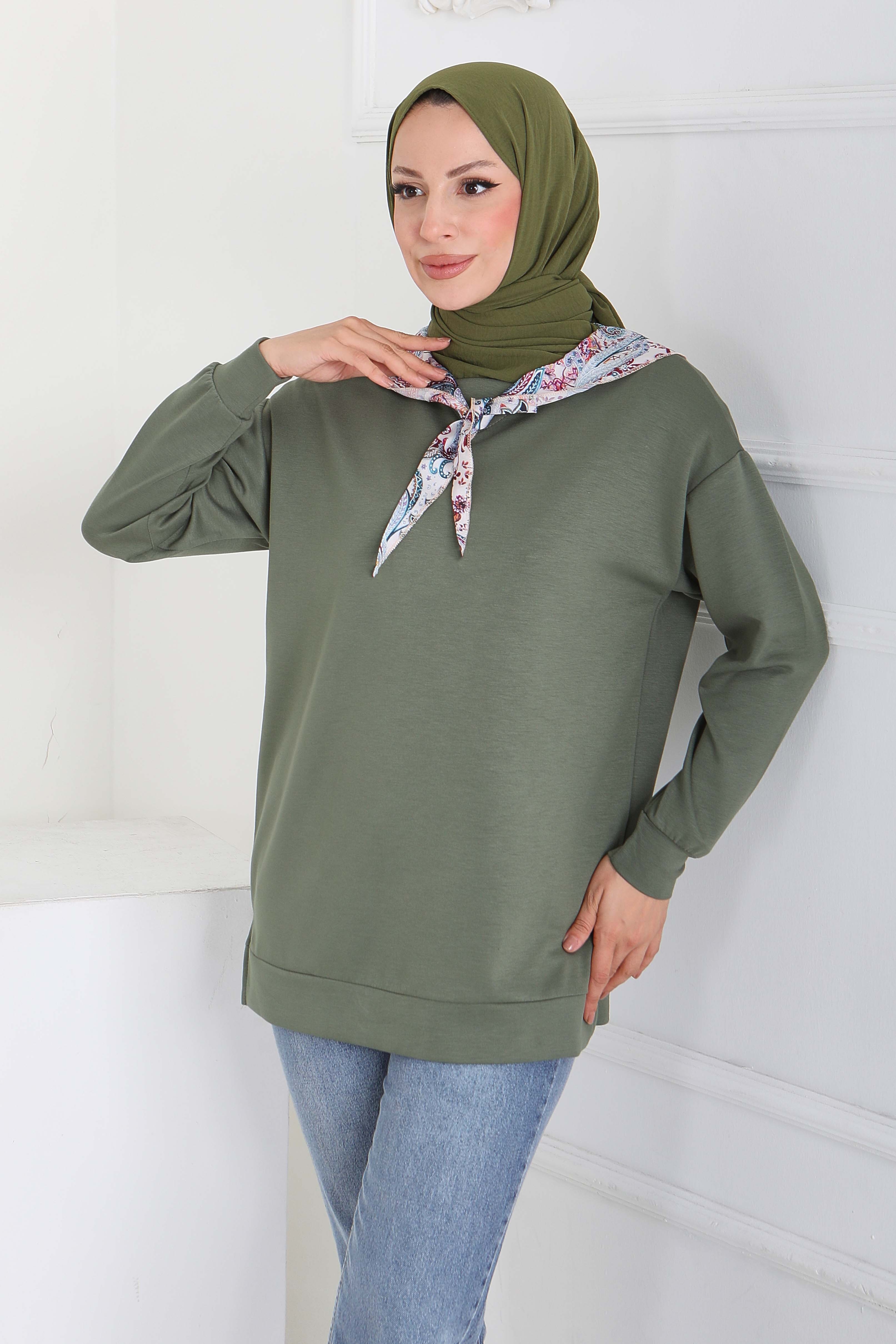 Fularlı Modal Tunik - 27873-HAKI - 1