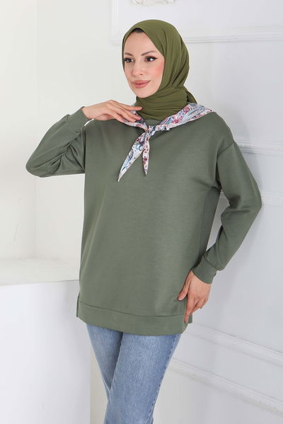 Fularlı Modal Tunik - 27873-HAKI 