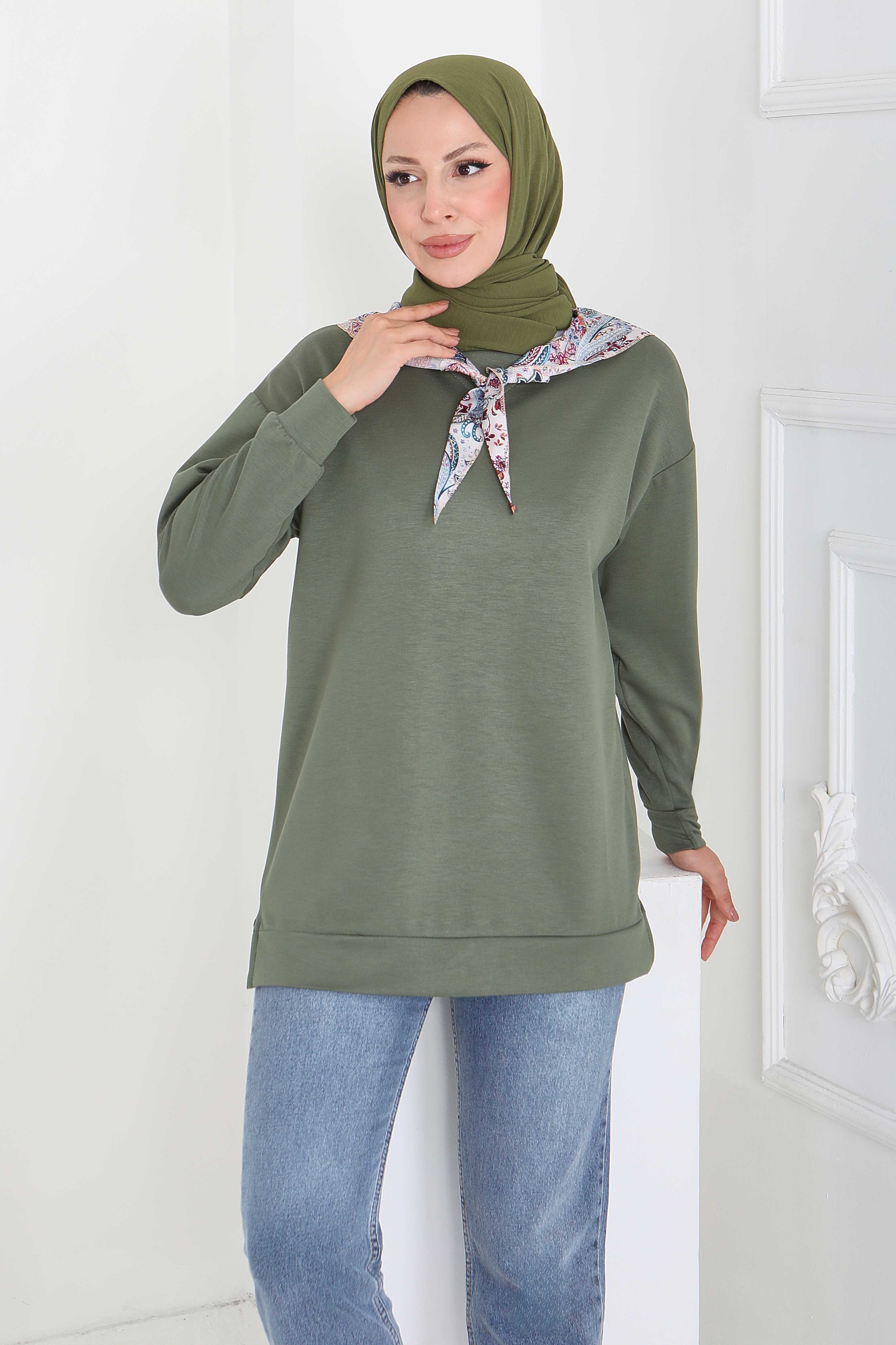 Fularlı Modal Tunik - 27873-HAKI - 2