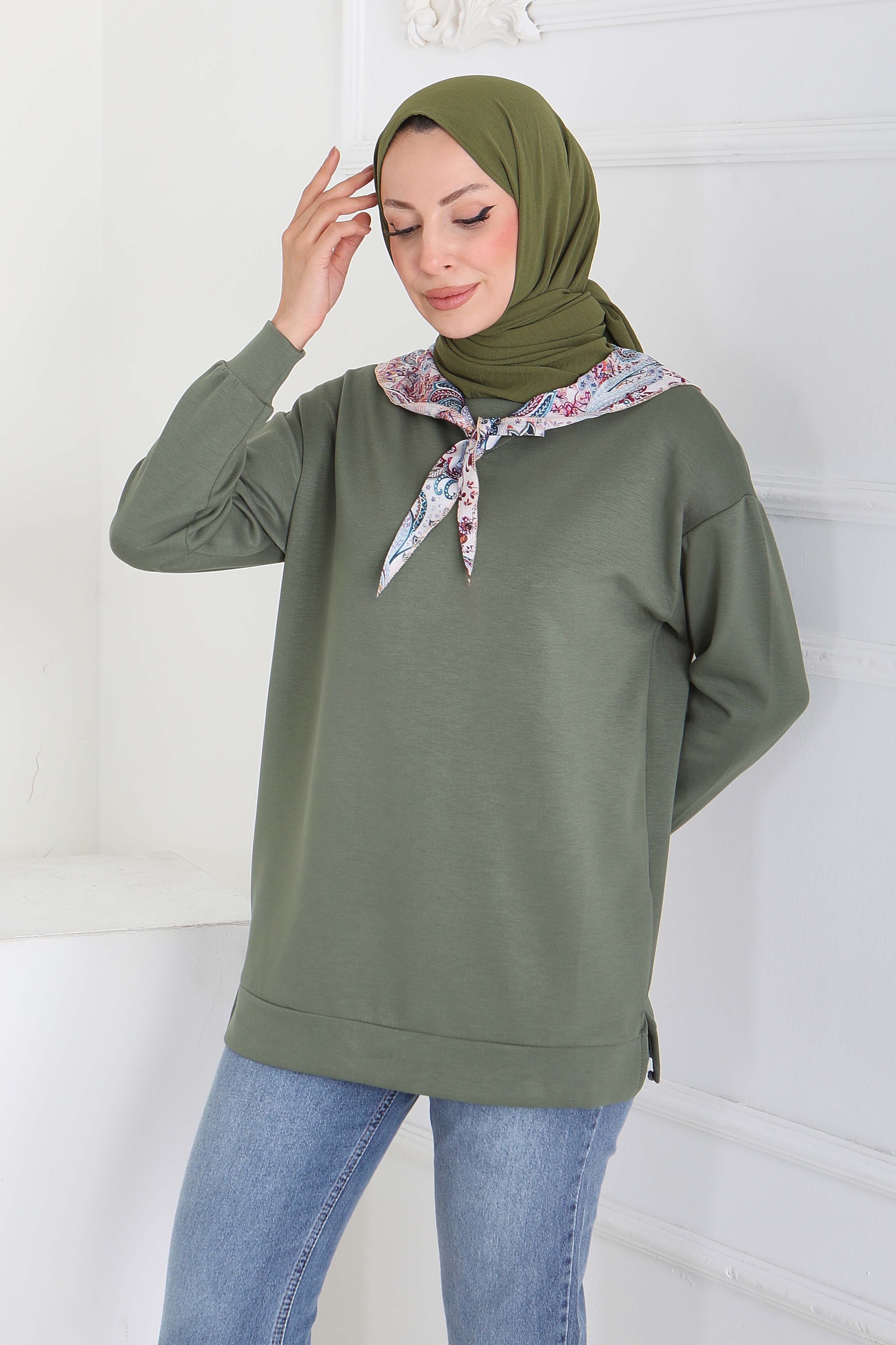 Fularlı Modal Tunik - 27873-HAKI - 3