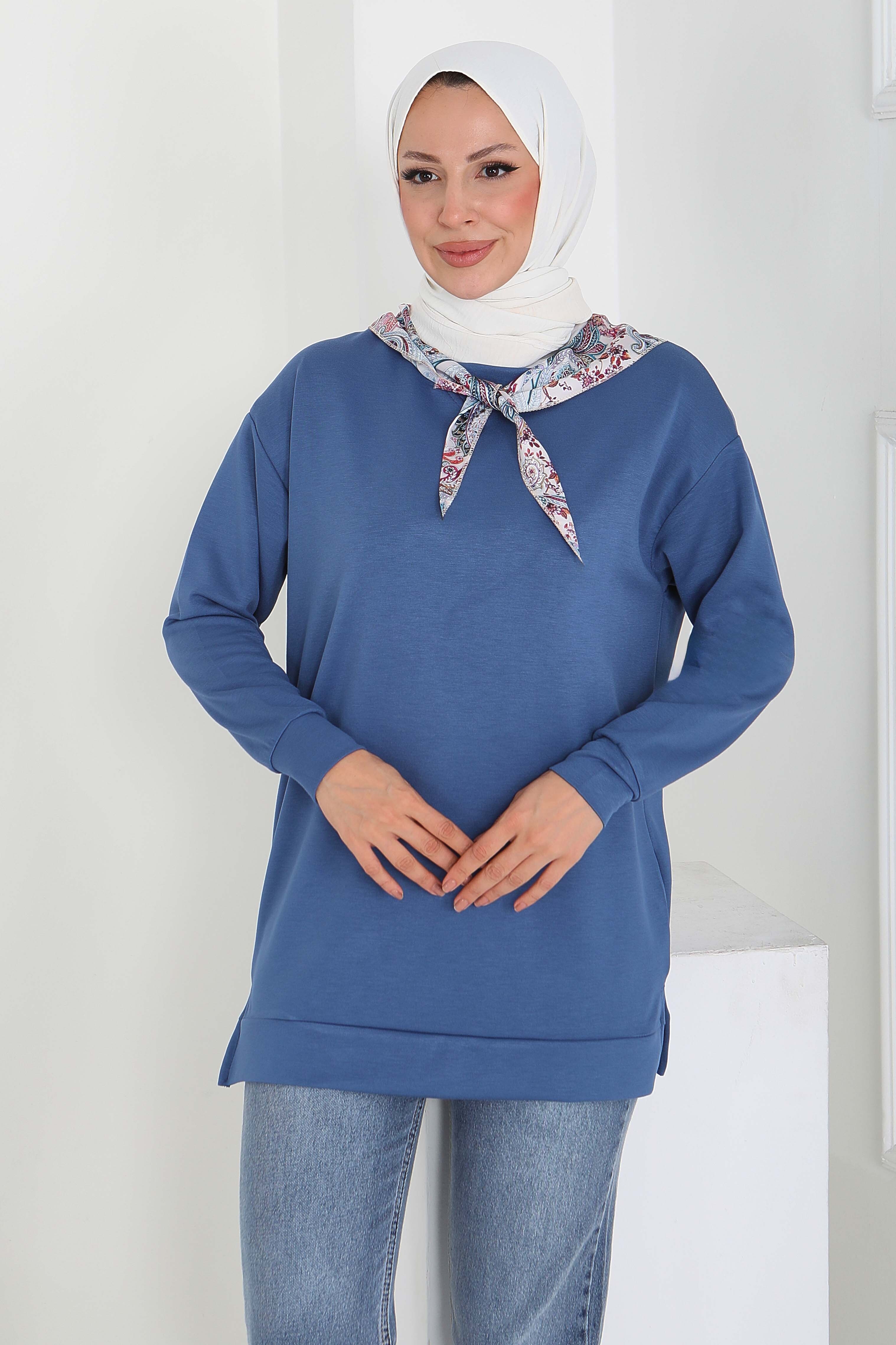 Fularlı Modal Tunik - 27873-INDIGO - 2