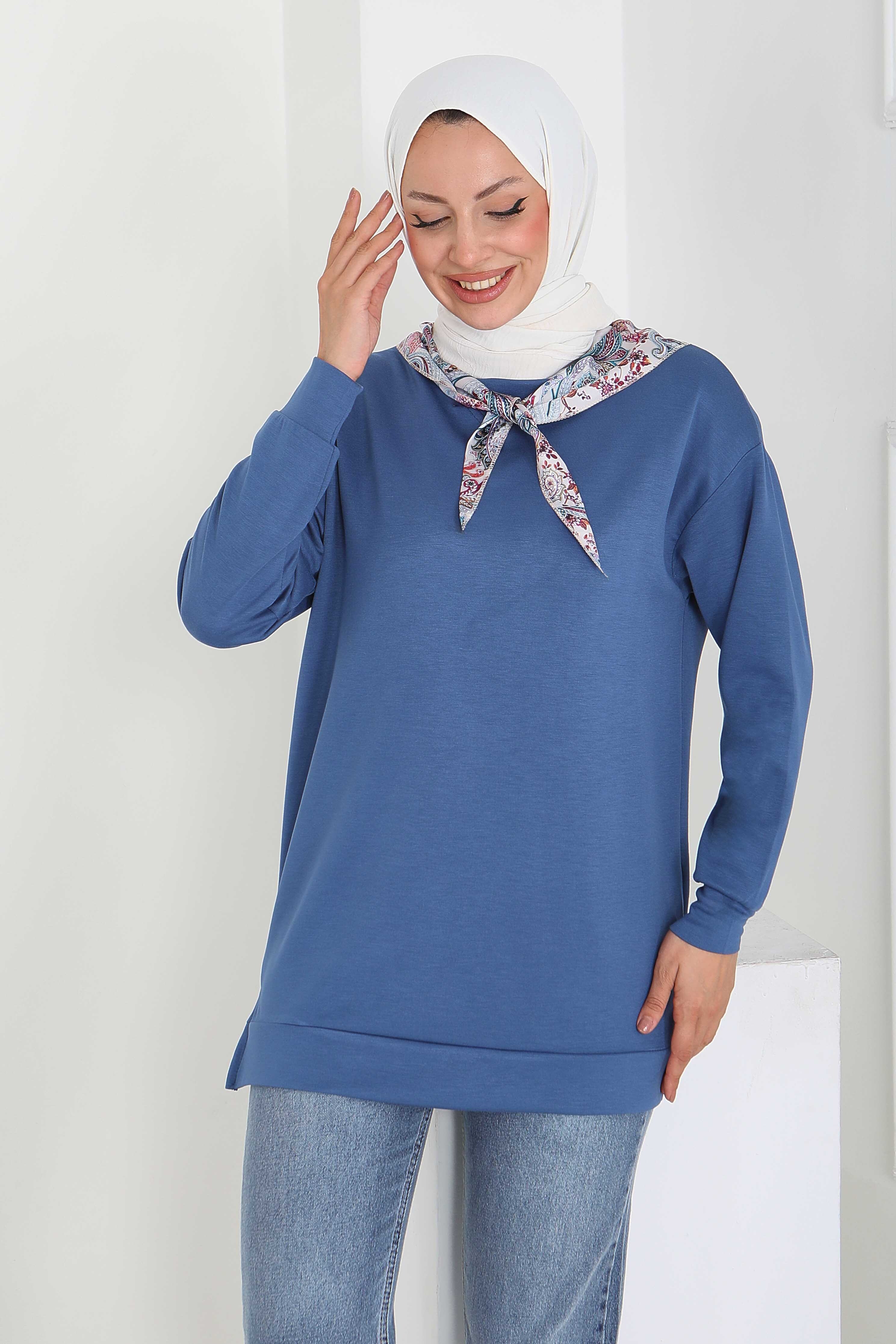 Fularlı Modal Tunik - 27873-INDIGO - 3