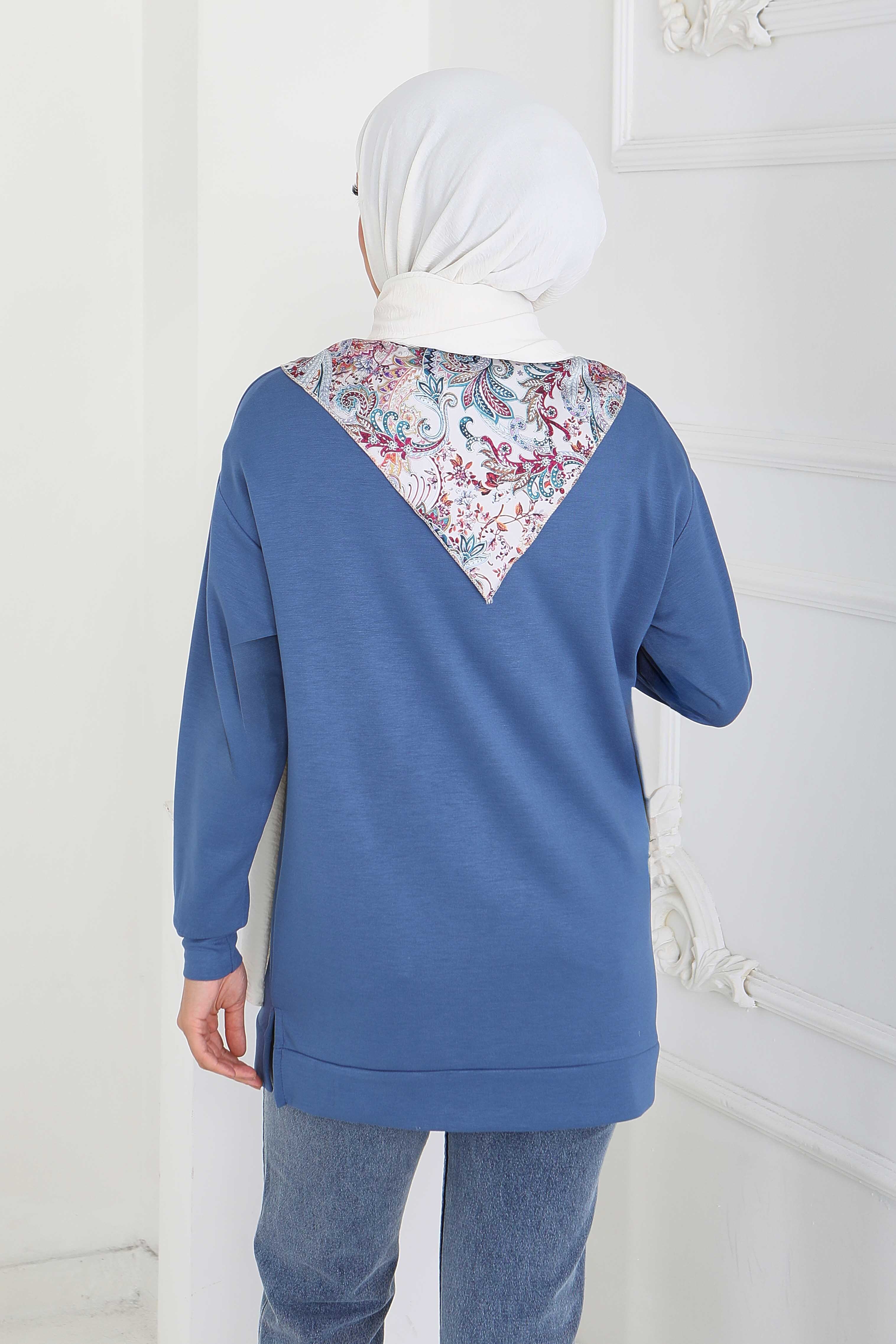 Fularlı Modal Tunik - 27873-INDIGO - 4