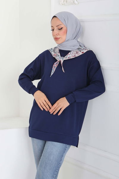 Fularlı Modal Tunik - 27873-LACIVERT 