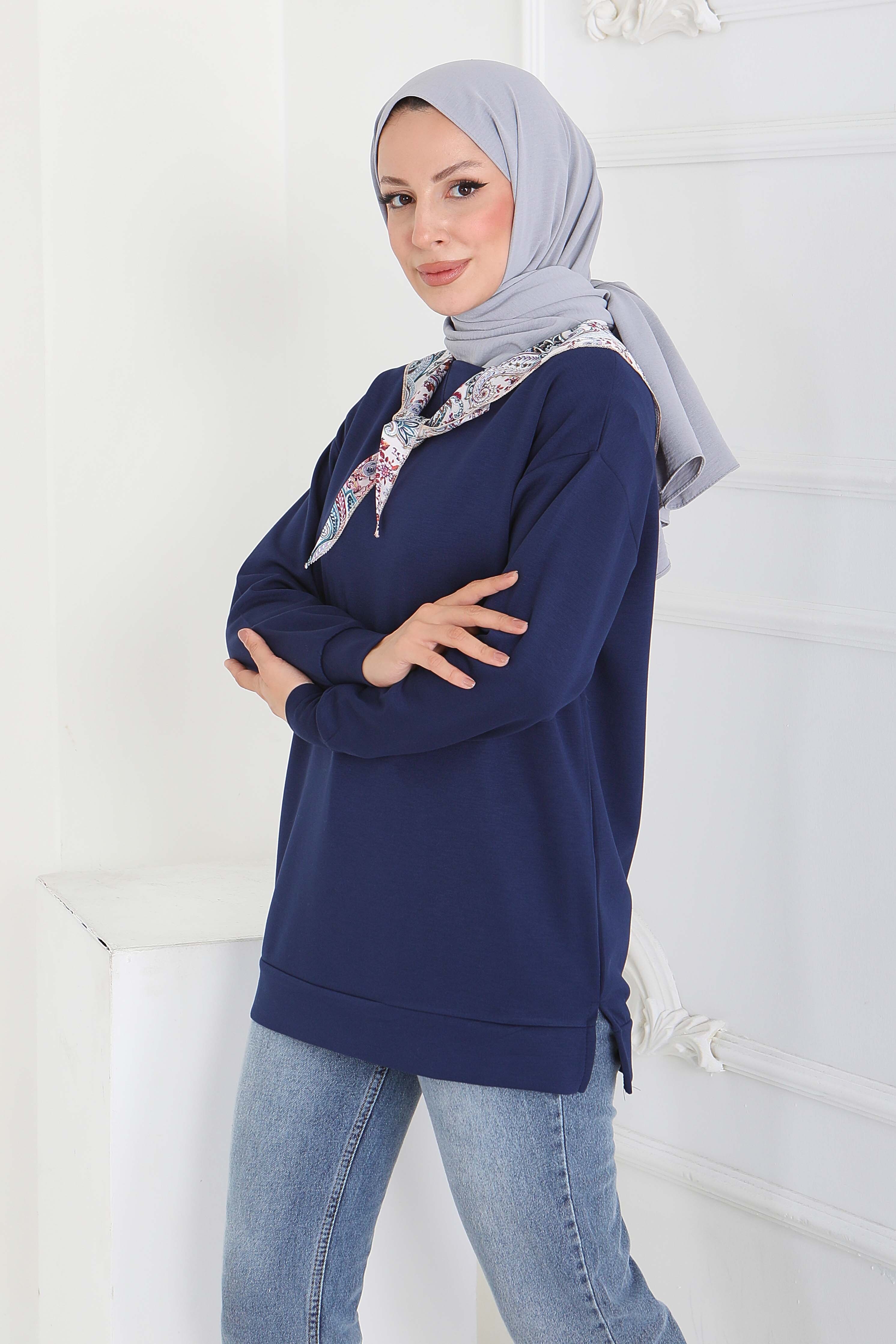 Fularlı Modal Tunik - 27873-LACIVERT - 2