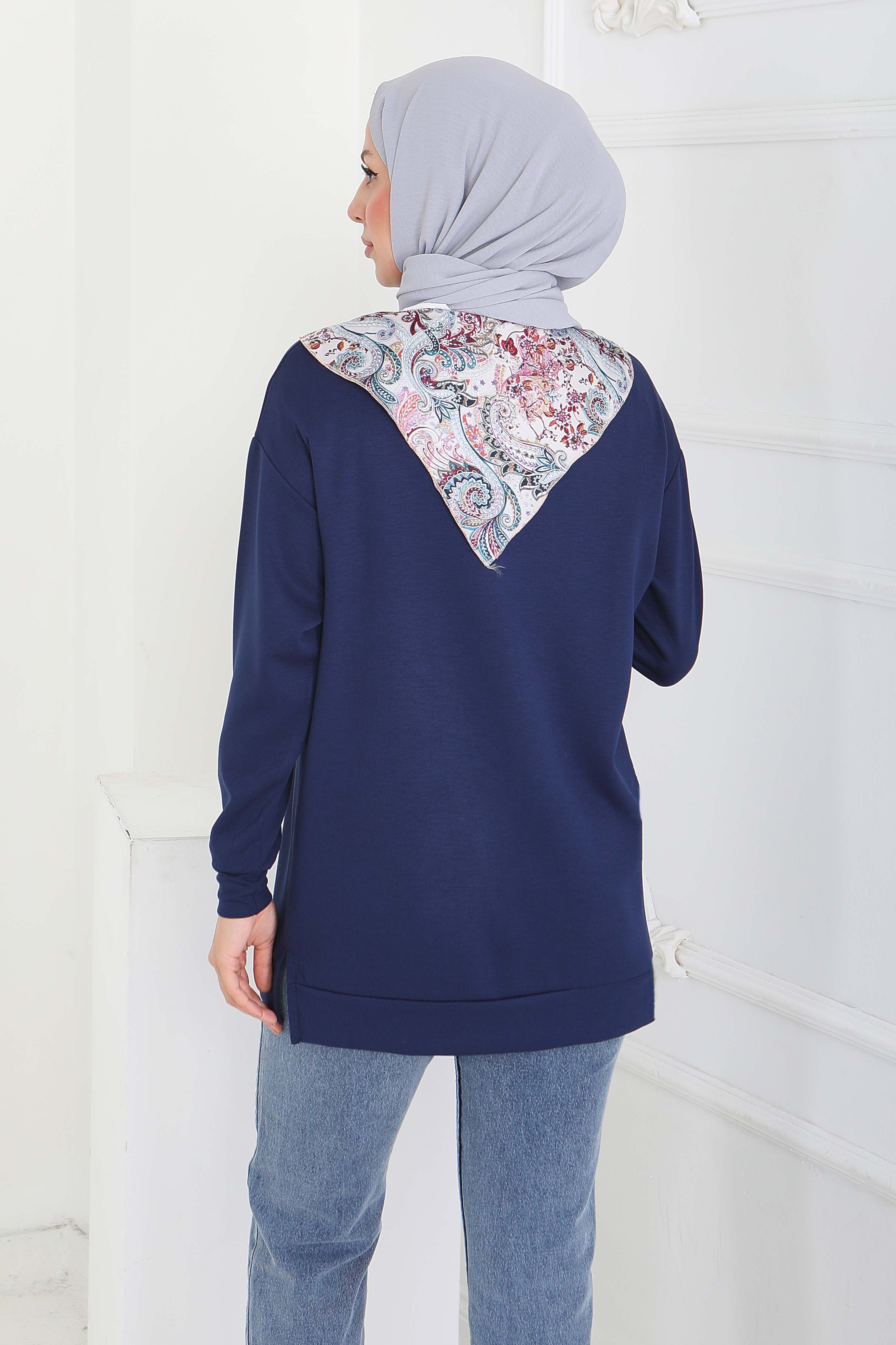 Fularlı Modal Tunik - 27873-LACIVERT - 4