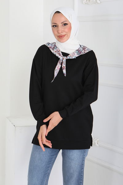 Fularlı Modal Tunik - 27873-SIYAH 