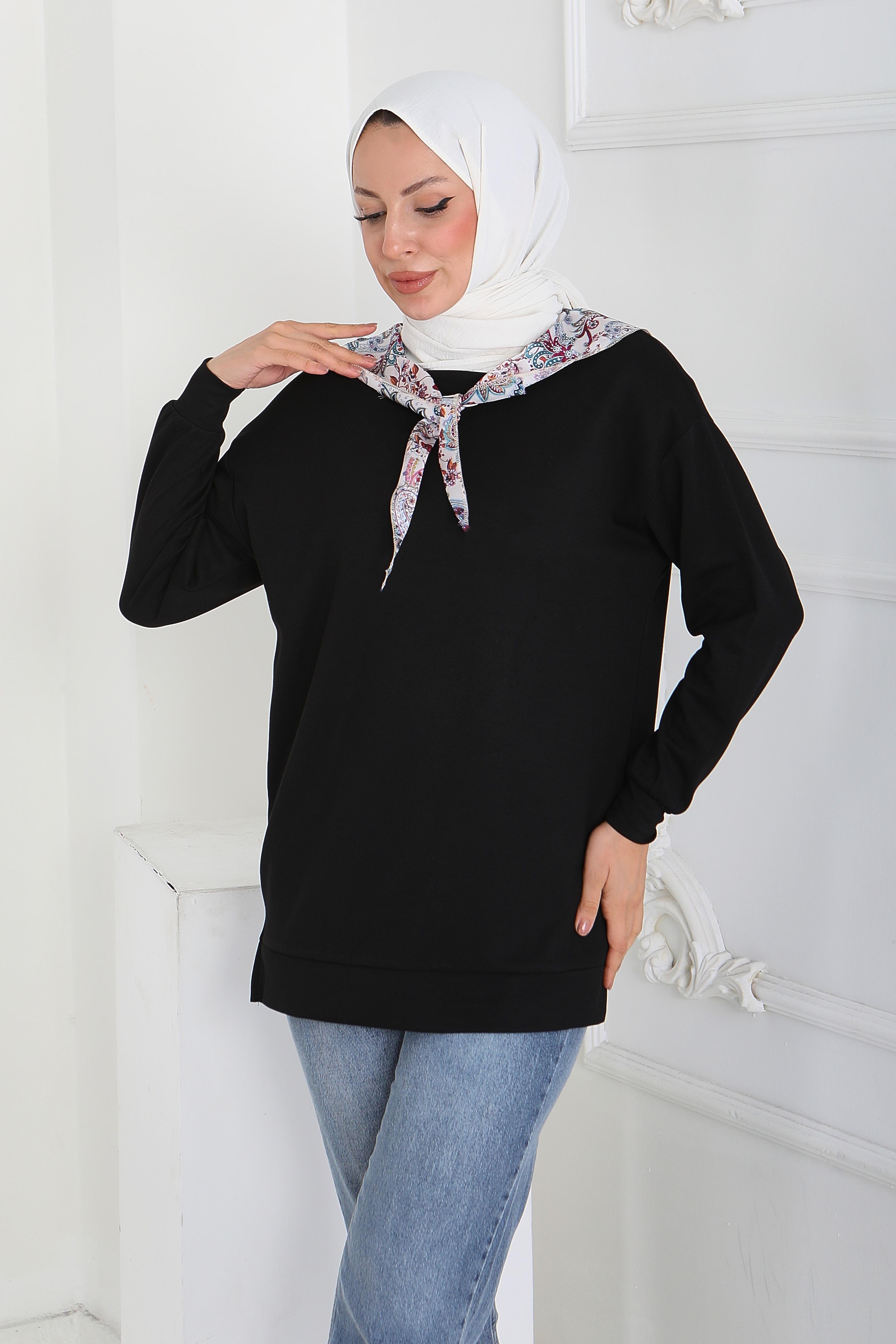 Fularlı Modal Tunik - 27873-SIYAH - 2