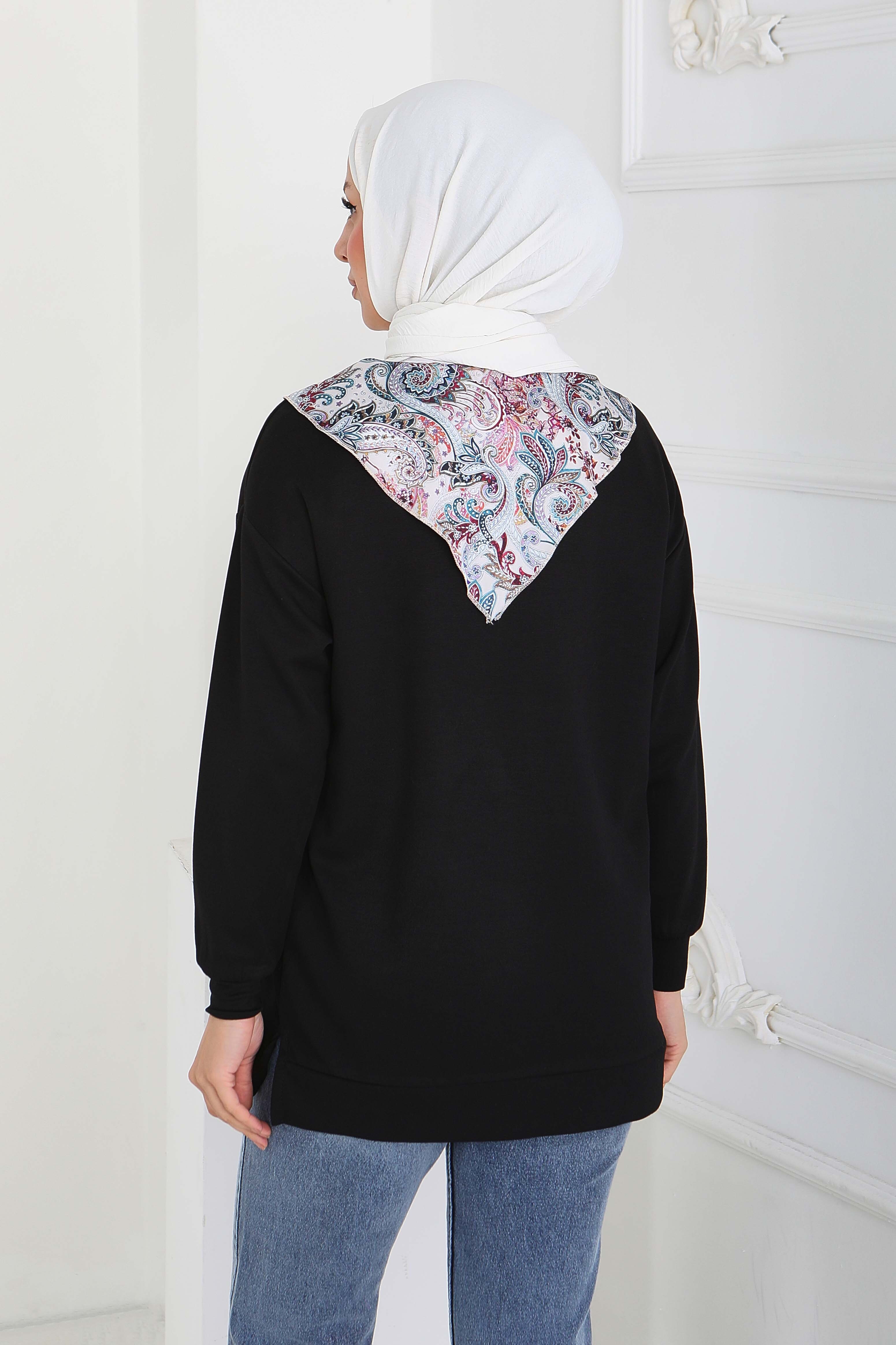 Fularlı Modal Tunik - 27873-SIYAH - 4