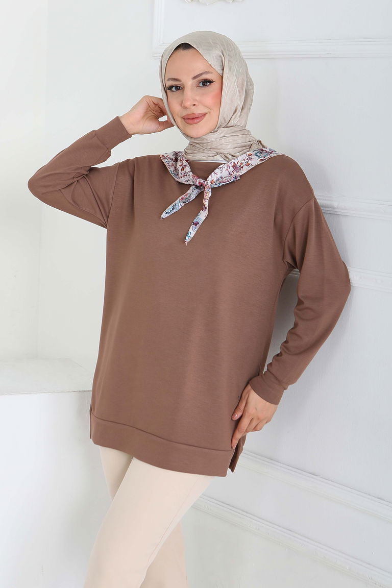 Fularlı Modal Tunik - 27873-VIZON - TOFİSA