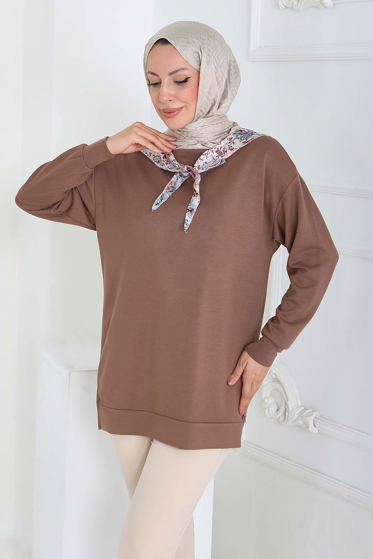 Fularlı Modal Tunik - 27873-VIZON - TOFİSA