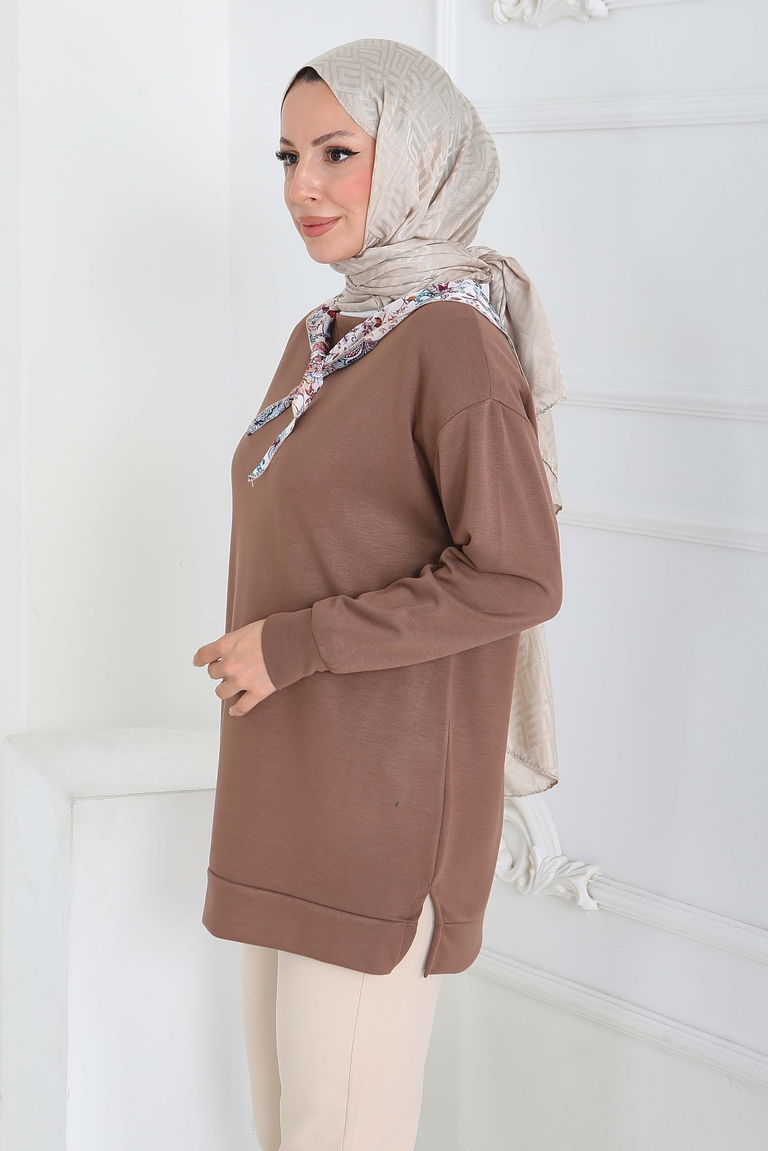 Fularlı Modal Tunik - 27873-VIZON - TOFİSA