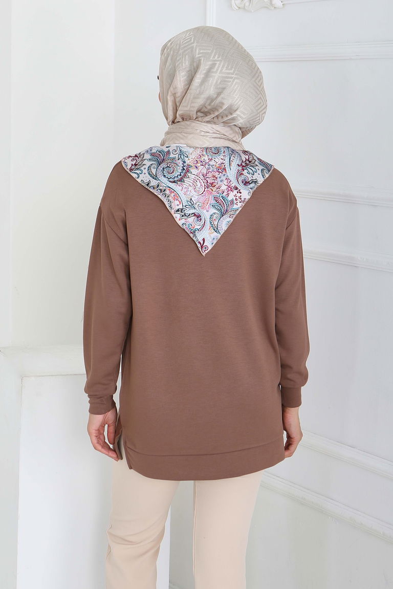 Fularlı Modal Tunik - 27873-VIZON - TOFİSA