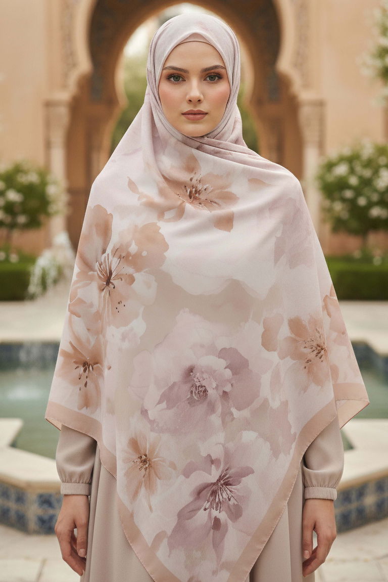 Garden Bloom Serisi Pamuklu Şal - 28089-BEJ - TOFİSA