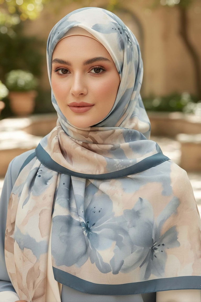 Garden Bloom Serisi Pamuklu Şal - 28089-MAVI - TOFİSA