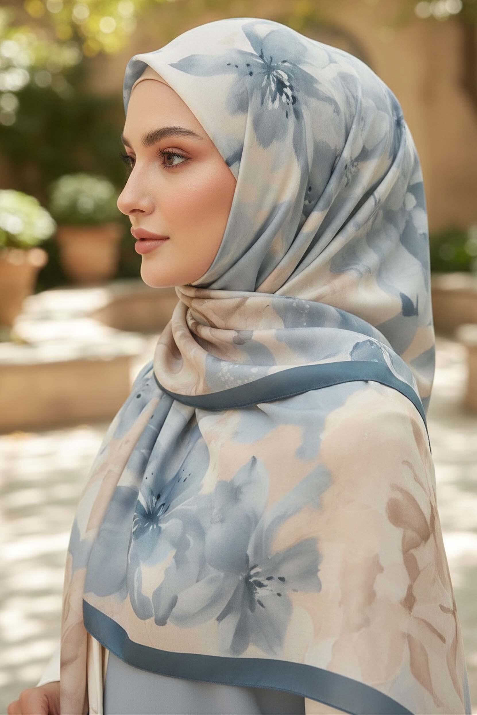 Garden Bloom Serisi Pamuklu Şal - 28089-MAVI - 2