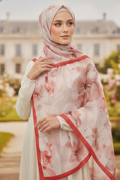 Garden Bloom Serisi Pamuklu Şal - 28089-MERCAN 