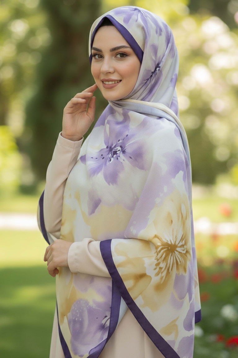 Garden Bloom Serisi Pamuklu Şal - 28089-MOR - TOFİSA