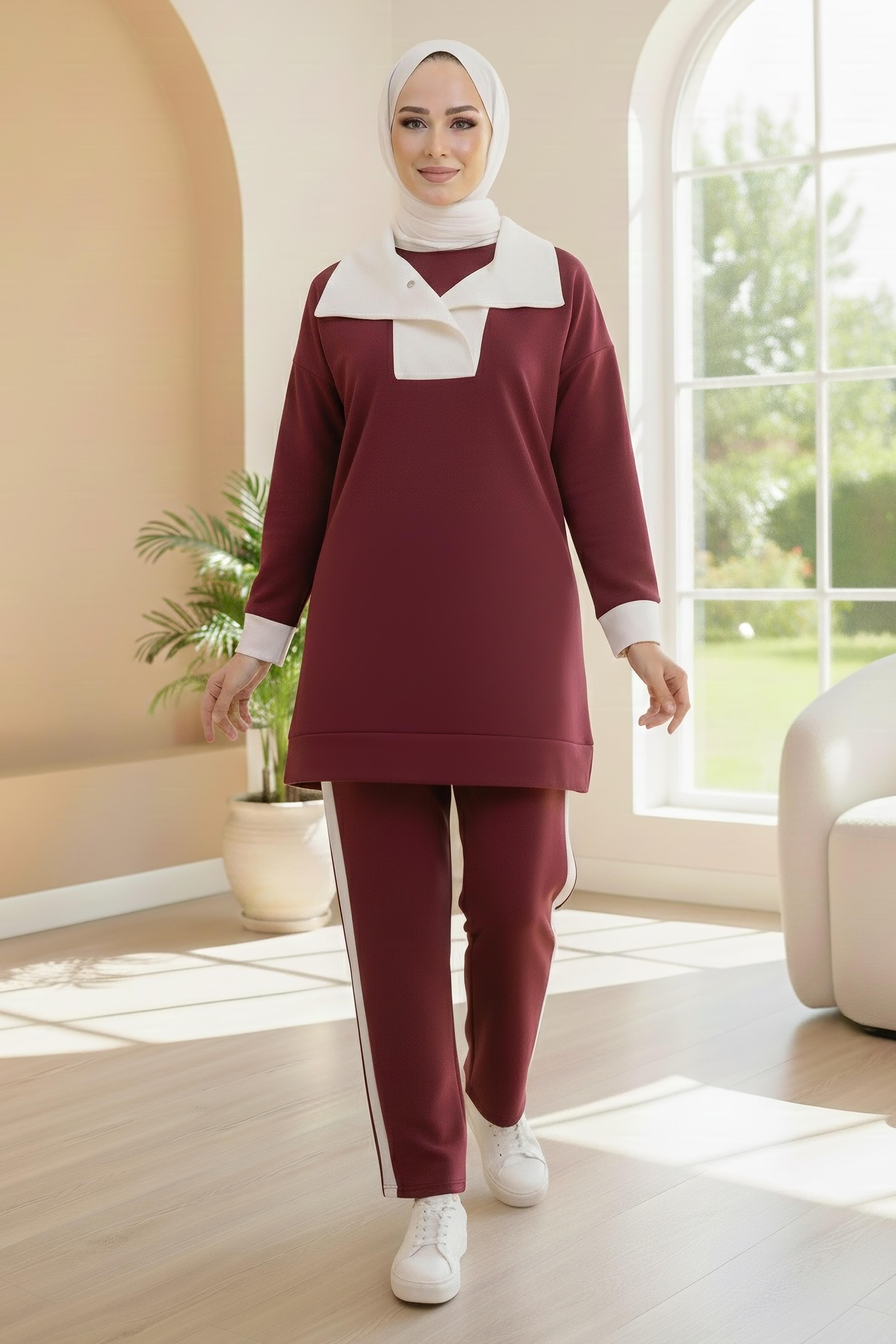 Garni Detaylı Modal İkili Takım - 1024-BORDO - 2