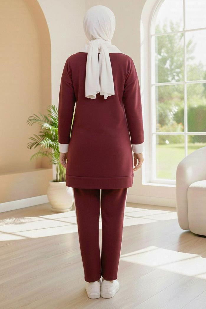Garni Detaylı Modal İkili Takım - 1024-BORDO - 3