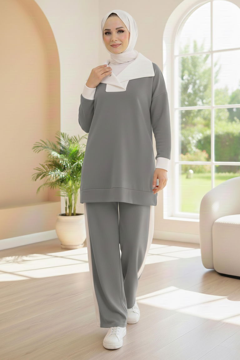 Garni Detaylı Modal İkili Takım - 1024-FUME - TOFİSA