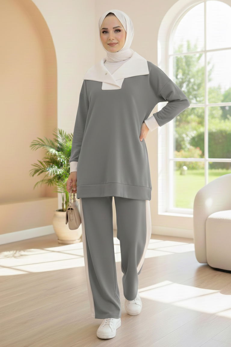 Garni Detaylı Modal İkili Takım - 1024-FUME - TOFİSA