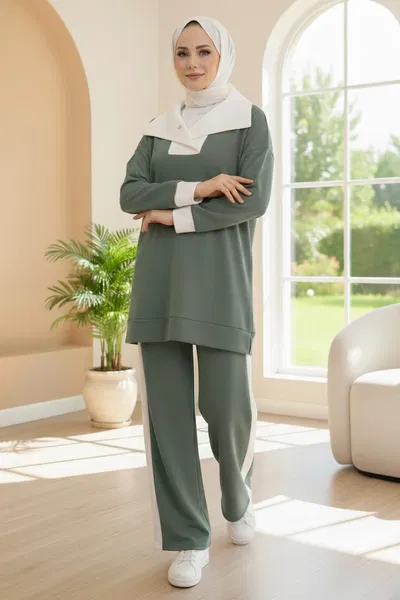 Garni Detaylı Modal İkili Takım - 1024-HAKI 