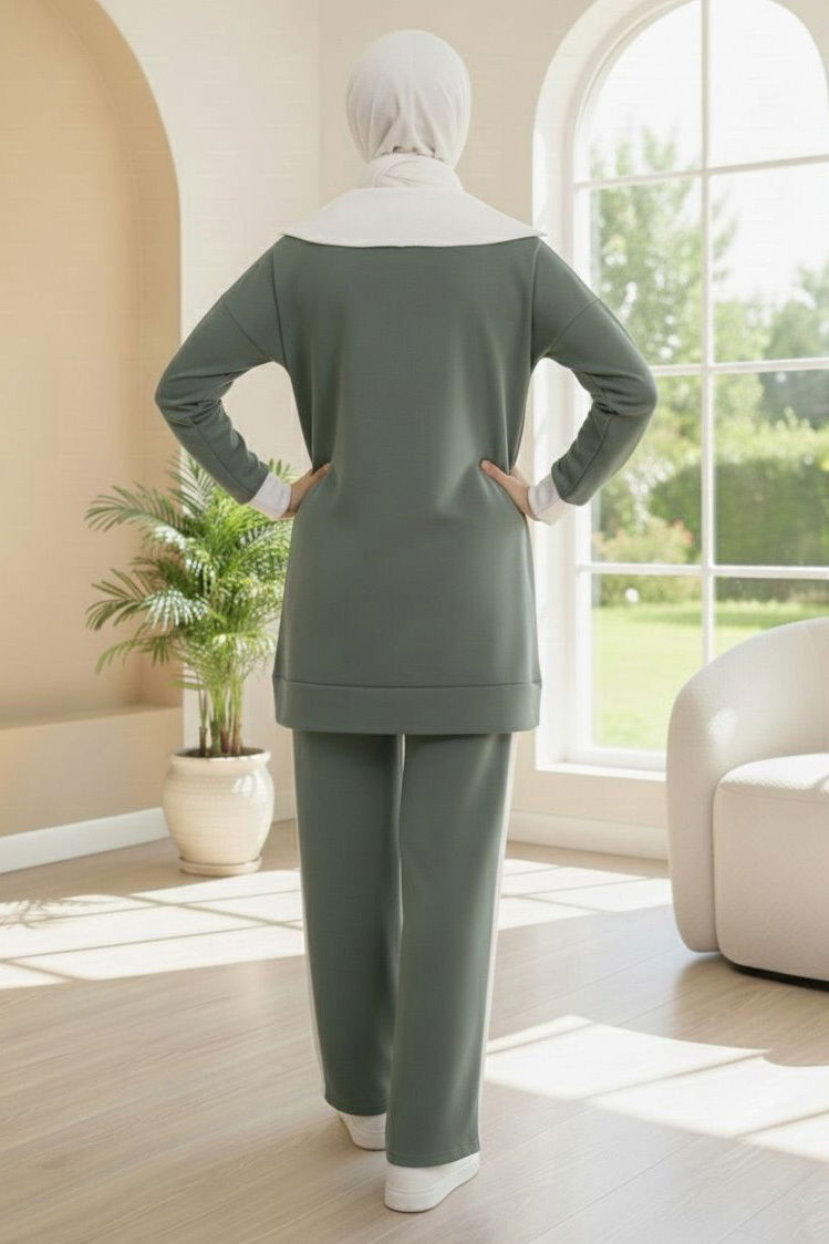 Garni Detaylı Modal İkili Takım - 1024-HAKI - TOFİSA