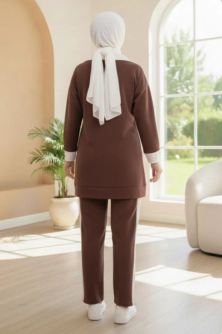 Garni Detaylı Modal İkili Takım - 1024-KAHVE - 3