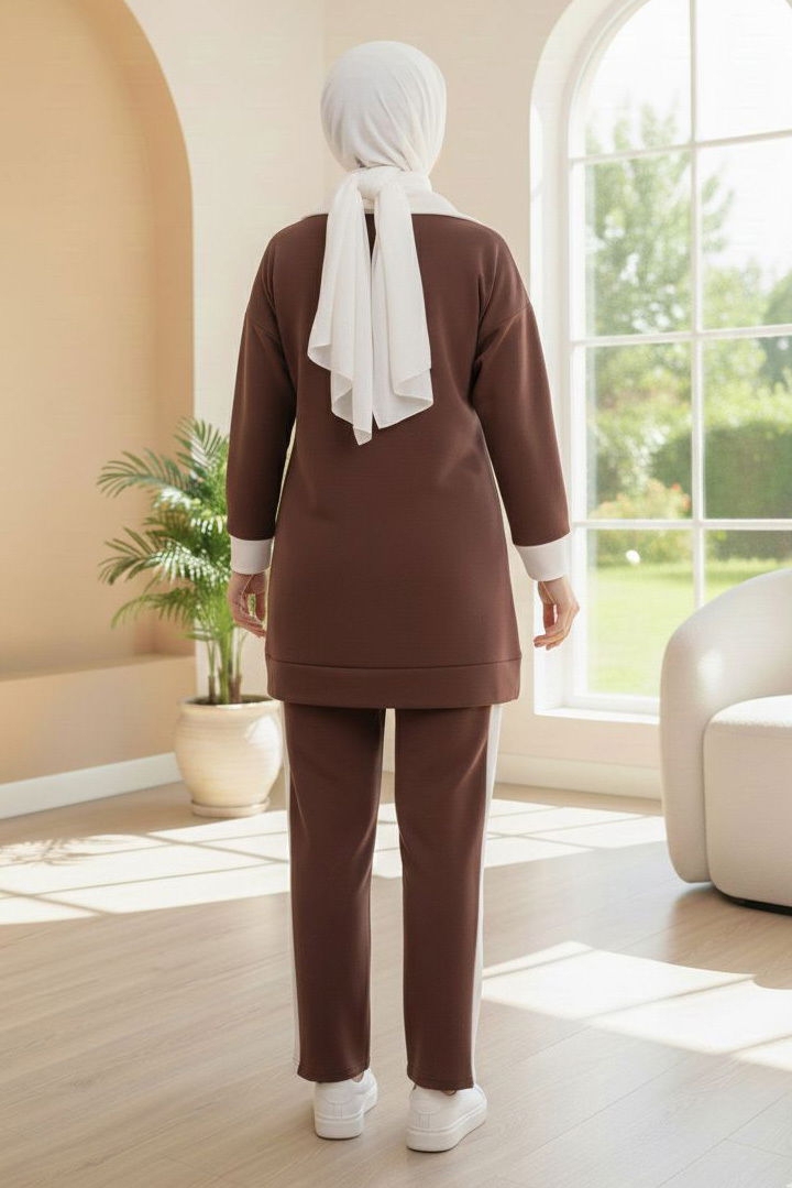 Garni Detaylı Modal İkili Takım - 1024-KAHVE - TOFİSA